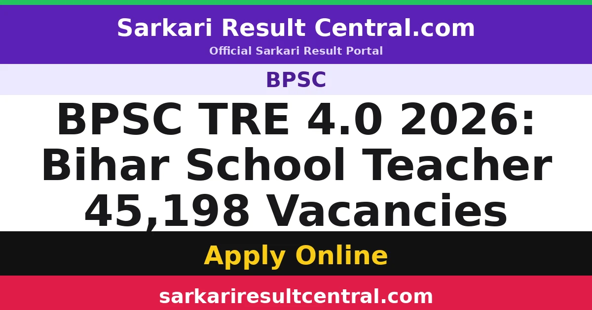 BPSC TRE 4.0 2026: Bihar School Teacher 45,198 Vacancies