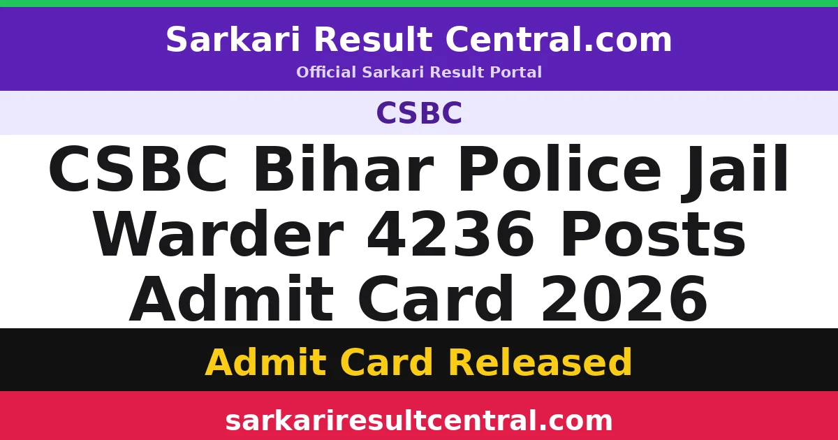 CSBC Bihar Police Jail Warder 4236 Posts Admit Card 2026