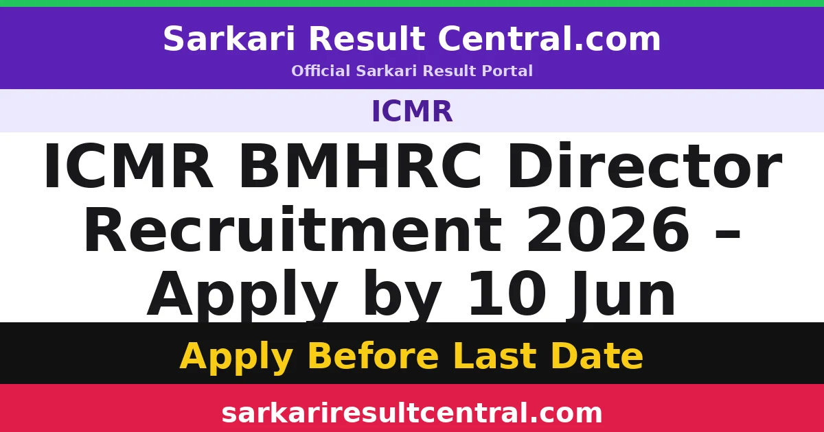 ICMR BMHRC Director Recruitment 2026 – Apply by 10 Jun