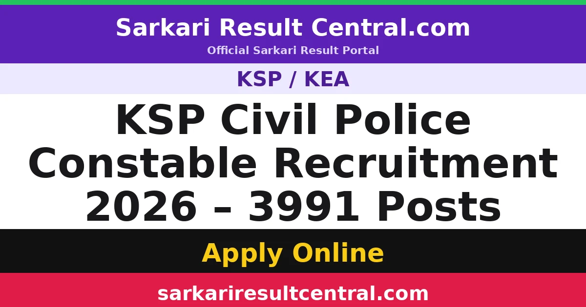 KSP Civil Police Constable Recruitment 2026 – 3991 Posts