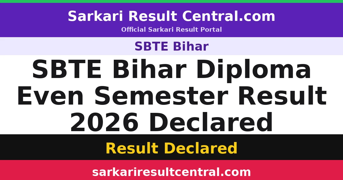 SBTE Bihar Diploma Even Semester Result 2026 Declared